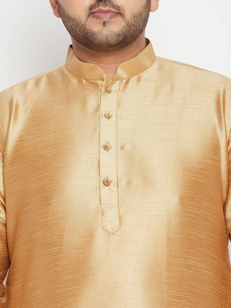 Plus rose gold, gold and white silk blend jacket kurta pyjama set
