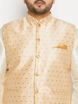 cream and gold silk blend jacket, kurta and pyjama set 4