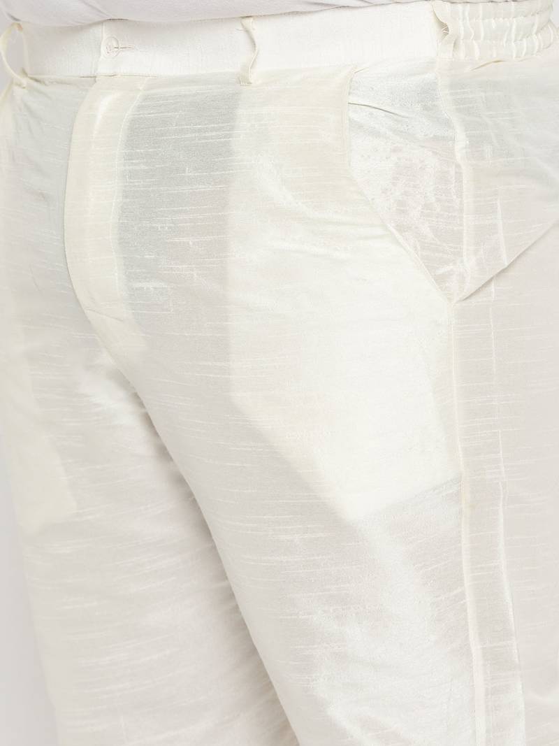 Plus cream and gold silk blend jacket, kurta and pyjama set