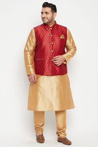 rose gold, maroon and white silk blend jacket kurta pyjama set