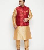 rose gold, maroon and white silk blend jacket kurta pyjama set