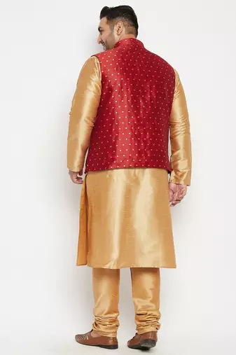 rose gold, maroon and white silk blend jacket kurta pyjama set