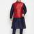 Plus navy blue, maroon and white silk blend jacket kurta pyjama set