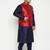 Plus navy blue, maroon and white silk blend jacket kurta pyjama set