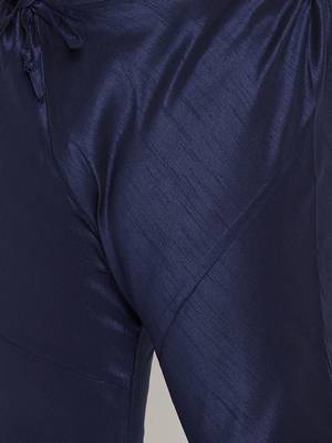 navy blue, maroon and white silk blend jacket kurta pyjama set 5
