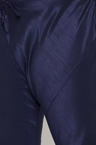 navy blue, maroon and white silk blend jacket kurta pyjama set