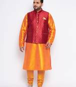 orange silk blend jacket kurta pyjama set