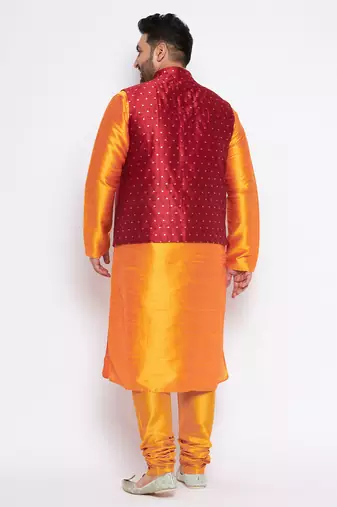 orange silk blend jacket kurta pyjama set