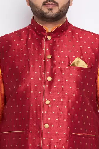 orange silk blend jacket kurta pyjama set