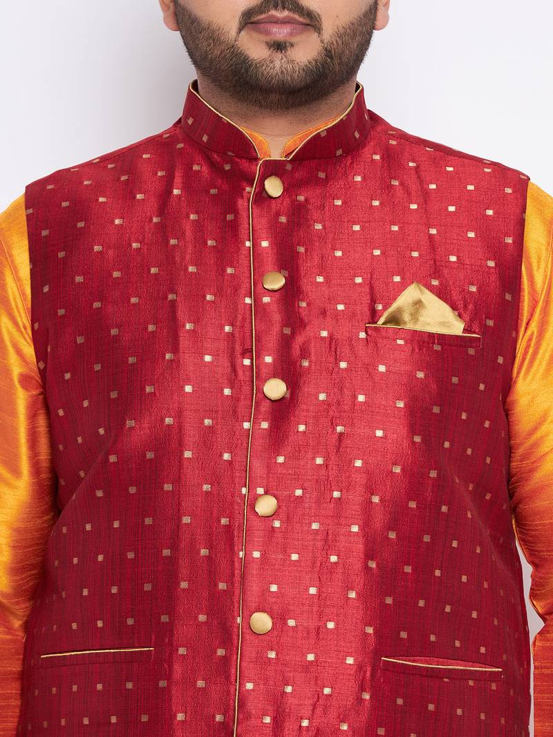 Plus orange silk blend jacket kurta pyjama set