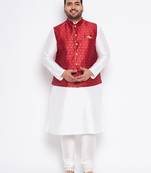 white silk blend jacket kurta pyjama set