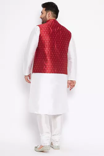 white silk blend jacket kurta pyjama set