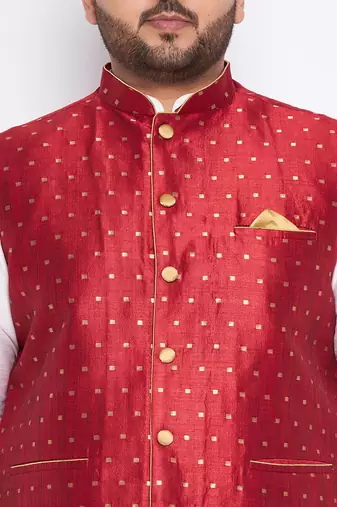 white silk blend jacket kurta pyjama set