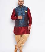 maroon silk blend jacket kurta dhoti set