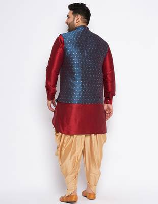 maroon silk blend jacket kurta dhoti set 3