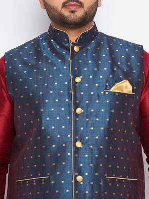maroon silk blend jacket kurta dhoti set 4