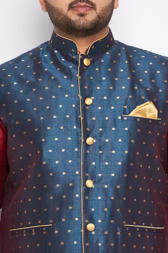 maroon silk blend jacket kurta dhoti set