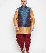 rose gold, blue and white silk blend jacket kurta dhoti set