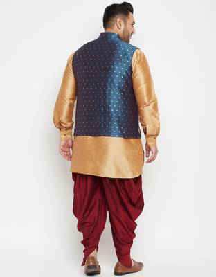 rose gold, blue and white silk blend jacket kurta dhoti set 3