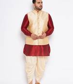 maroon silk blend jacket kurta dhoti set