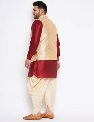 maroon silk blend jacket kurta dhoti set 3