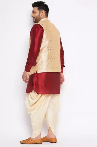 maroon silk blend jacket kurta dhoti set
