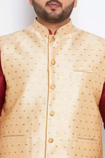 maroon silk blend jacket kurta dhoti set