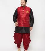 black, maroon and white silk blend jacket kurta dhoti set