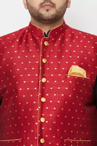 black, maroon and white silk blend jacket kurta dhoti set