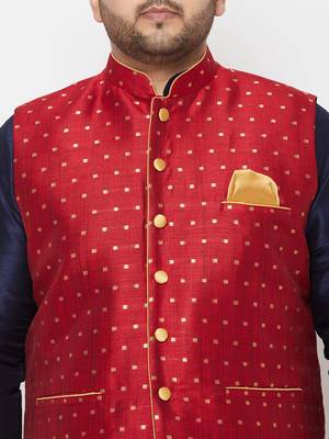 navy blue, maroon and white silk blend jacket kurta dhoti set 4