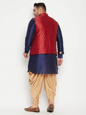 navy blue, maroon and white silk blend jacket kurta dhoti set 3