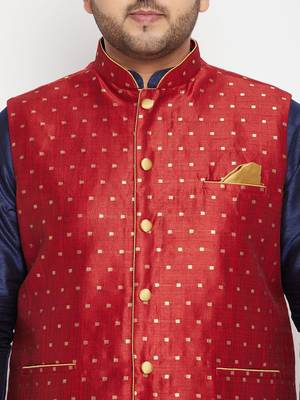 navy blue, maroon and white silk blend jacket kurta dhoti set 4