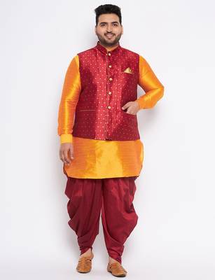 orange silk blend jacket kurta dhoti set 1