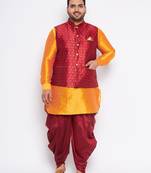 orange silk blend jacket kurta dhoti set