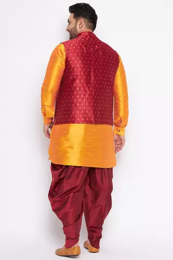 orange silk blend jacket kurta dhoti set