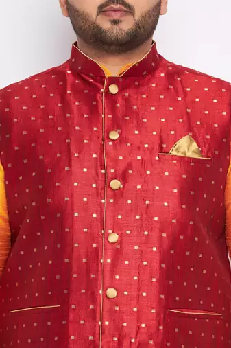 orange silk blend jacket kurta dhoti set