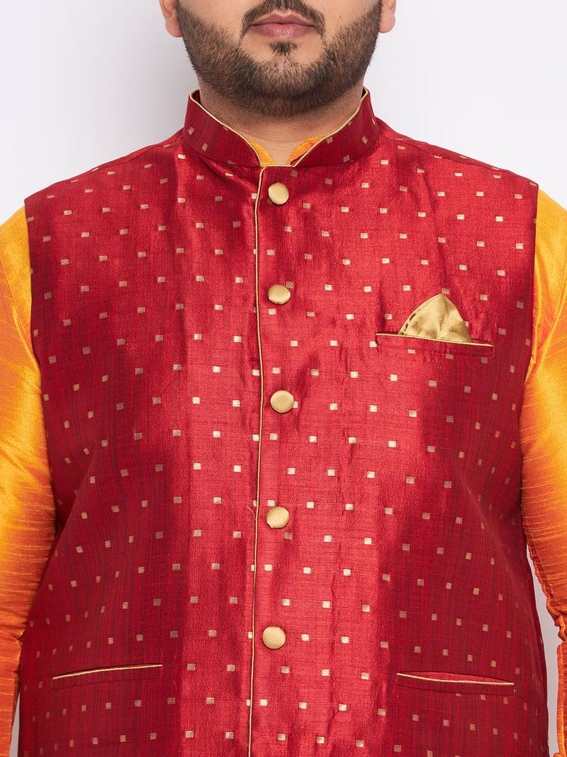 Plus orange silk blend jacket kurta dhoti set