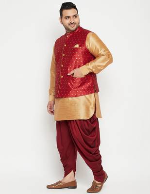rose gold, maroon and white silk blend jacket kurta dhoti set 2