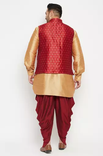 rose gold, maroon and white silk blend jacket kurta dhoti set