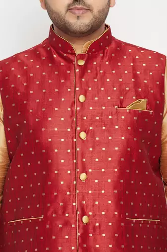 rose gold, maroon and white silk blend jacket kurta dhoti set