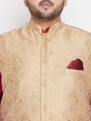 maroon and gold silk blend jacket kurta dhoti set 4