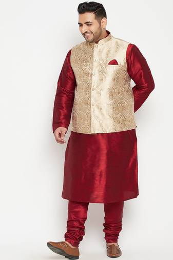 maroon, rose gold and white silk blend jacket kurta pyjama set
