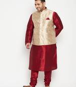maroon, rose gold and white silk blend jacket kurta pyjama set