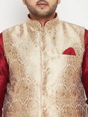 maroon, rose gold and white silk blend jacket kurta pyjama set 4