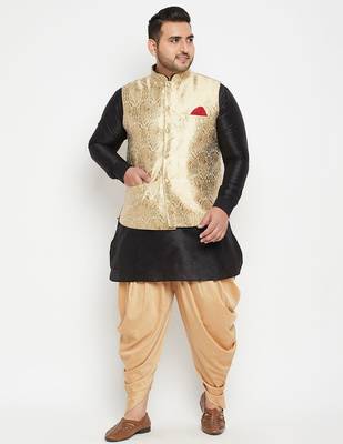 black, rose gold and white silk blend jacket kurta dhoti set 1