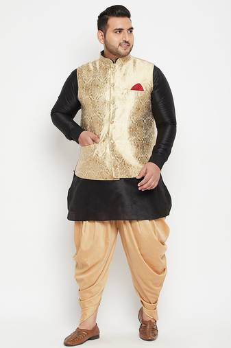 black, rose gold and white silk blend jacket kurta dhoti set