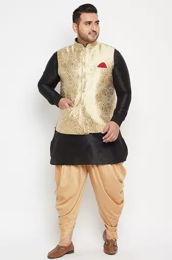 Plus black, rose gold and white silk blend jacket kurta dhoti set