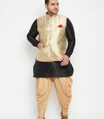 black, rose gold and white silk blend jacket kurta dhoti set