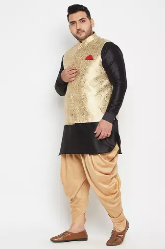 black, rose gold and white silk blend jacket kurta dhoti set