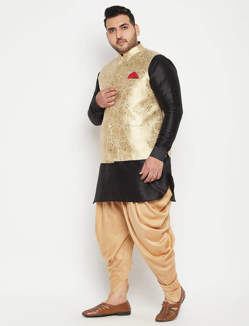 Plus black, rose gold and white silk blend jacket kurta dhoti set